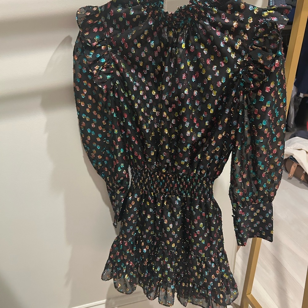 Misa Los Angeles Black Mini Dress with Colorful Floral Design